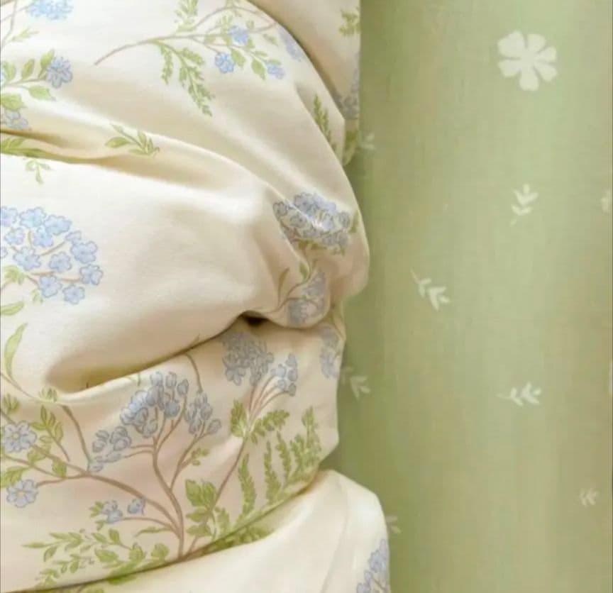 新品☆レースフラワー忘れな草柄綿100%シングル掛け布団カバー枕カバー