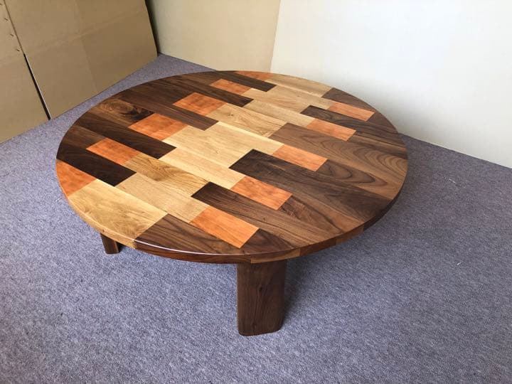 ☆ 送料無料 試作品100丸カラフル無垢材 国産折脚テーブル ☆