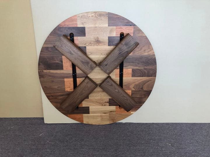 ☆ 送料無料 試作品100丸カラフル無垢材 国産折脚テーブル ☆