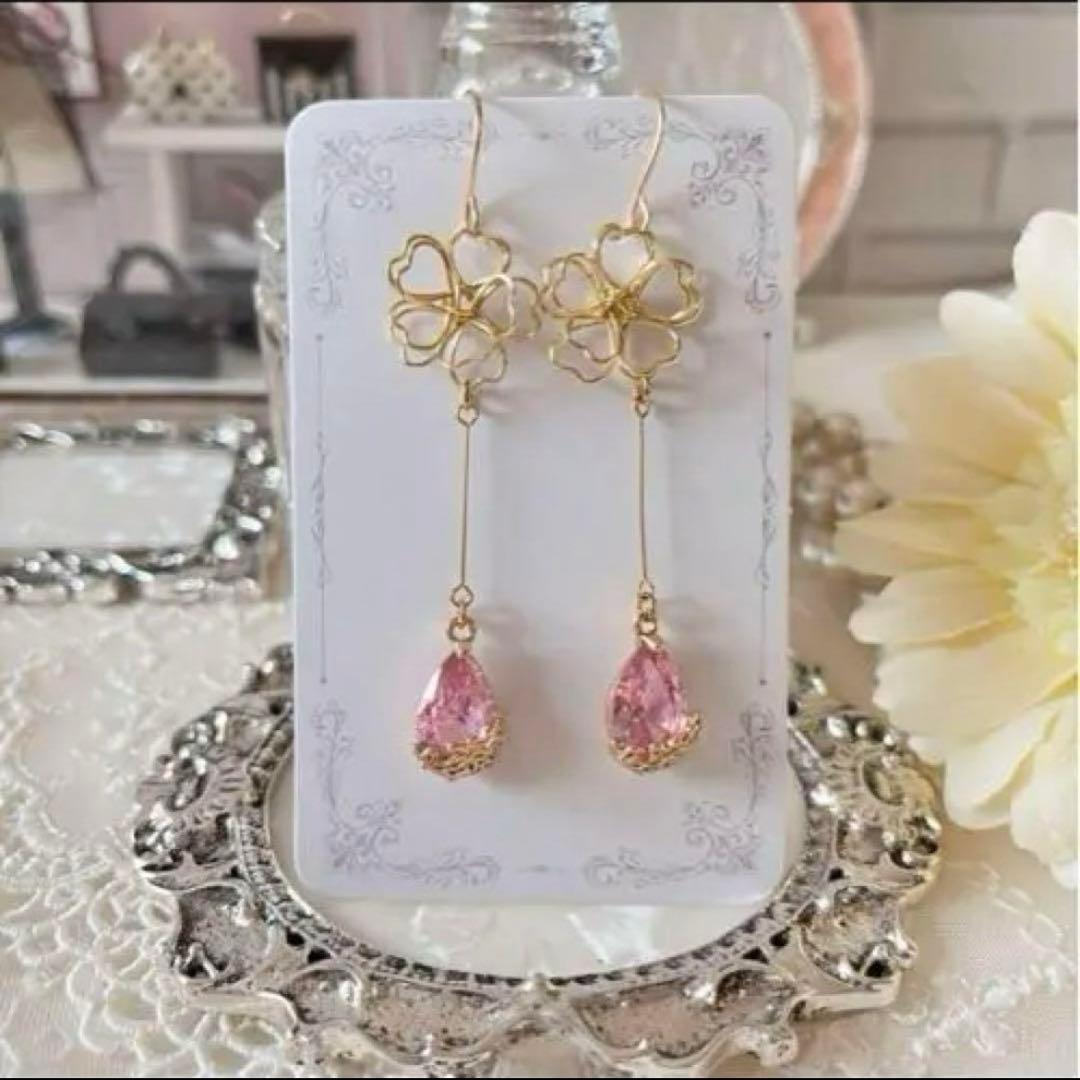 ☆❤️ 雫　花　ワイヤー　桜　しずく　ジルコニア　ピアス　イヤリング　ハンドメイド