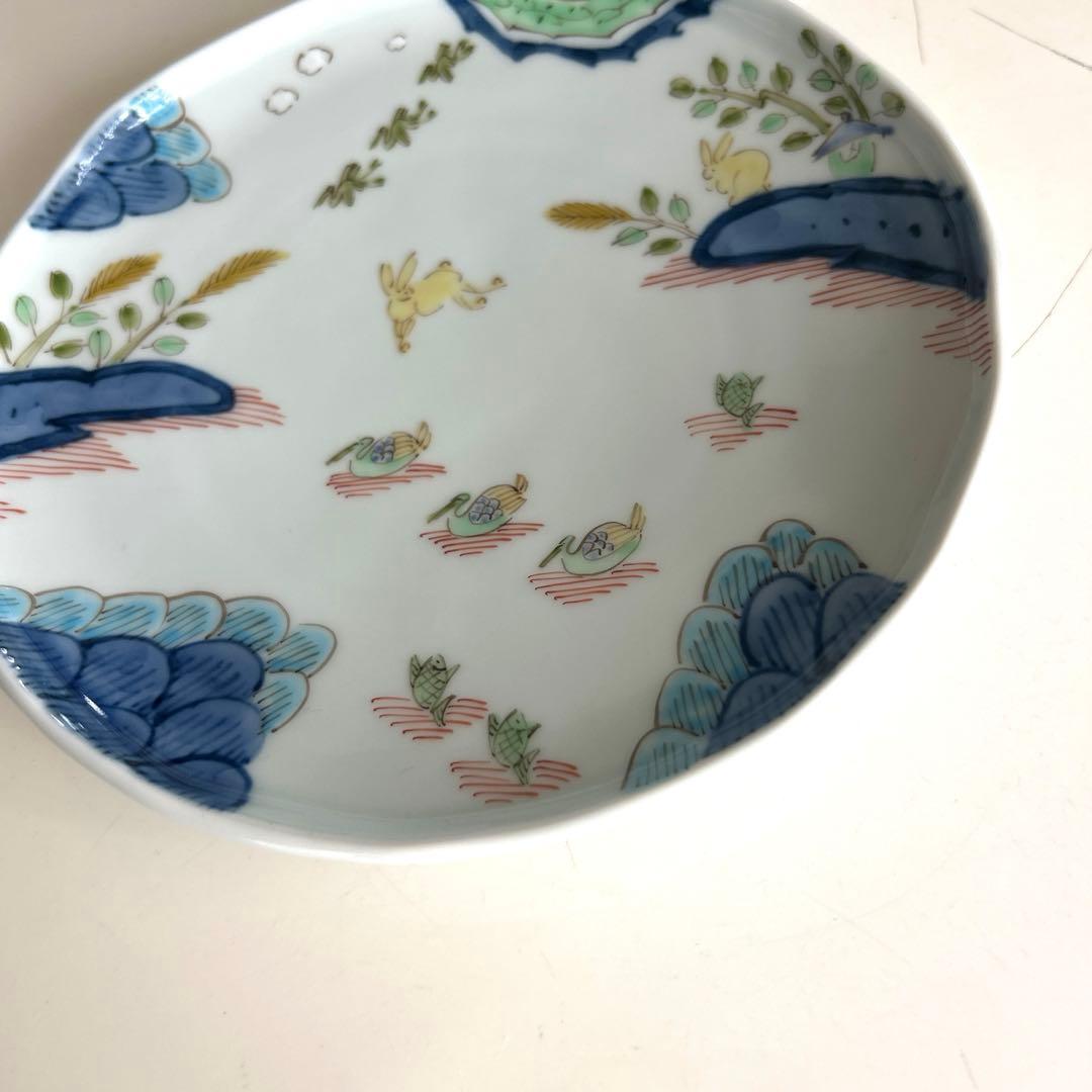 藍水　うさぎ柄　中皿　二枚