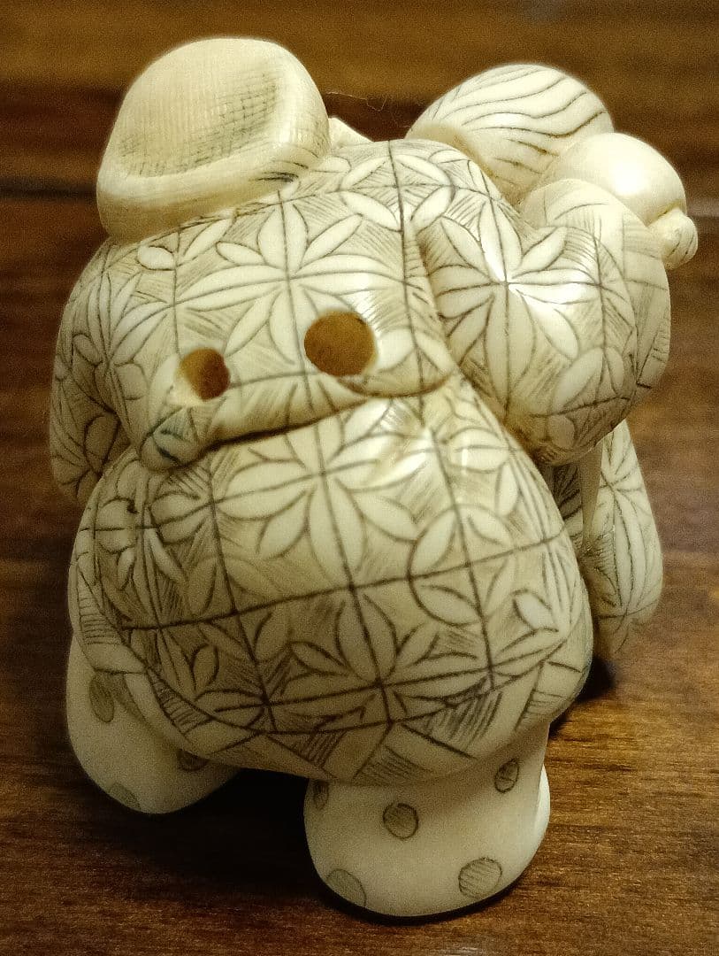 年代物 骨董 象牙風 在銘 恵比寿天 大黒天 根付 47ｇ 縁起物 商売繁盛