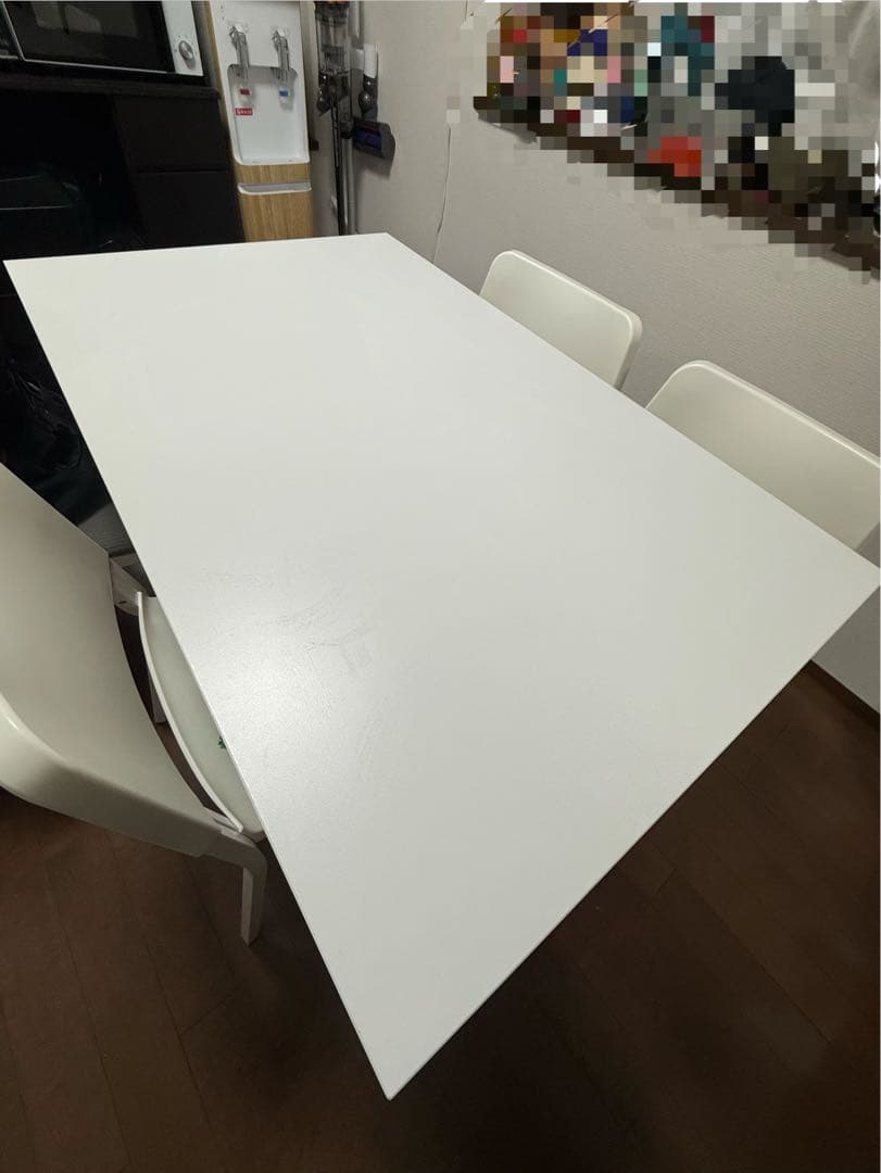 【美品‼︎値下げ対応】IKEA ホワイト 長方形 ダイニングテーブル　椅子4脚付き