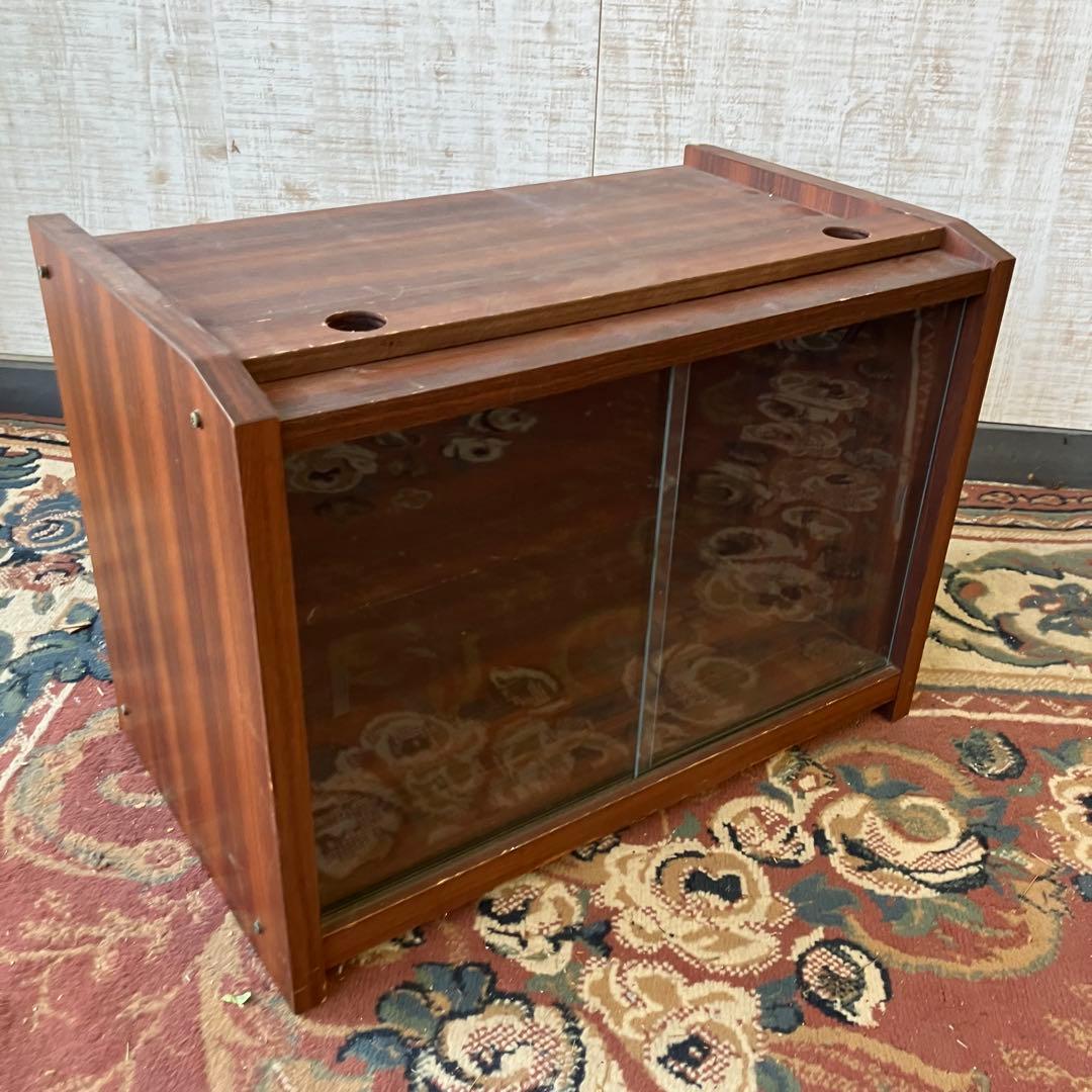 昭和レトロ ミッドセンチュリー ガラス扉 木製レコードラック テレビ台 古家具