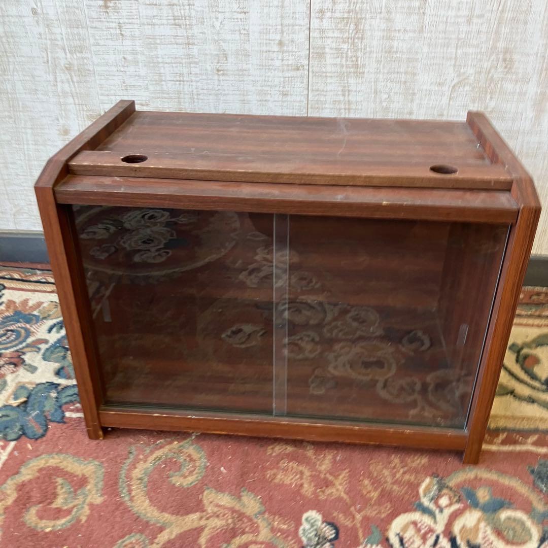 昭和レトロ ミッドセンチュリー ガラス扉 木製レコードラック テレビ台 古家具