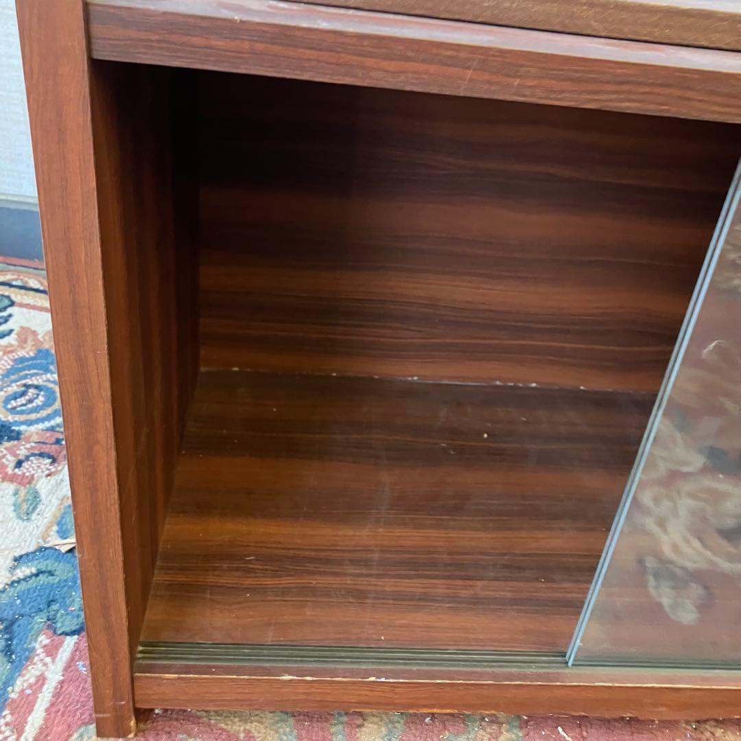 昭和レトロ ミッドセンチュリー ガラス扉 木製レコードラック テレビ台 古家具