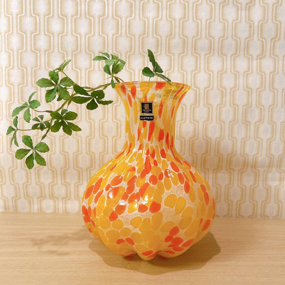ミッドセンチュリー かぼちゃ ドット模様 ガラス花瓶 日本製 - メルカリ