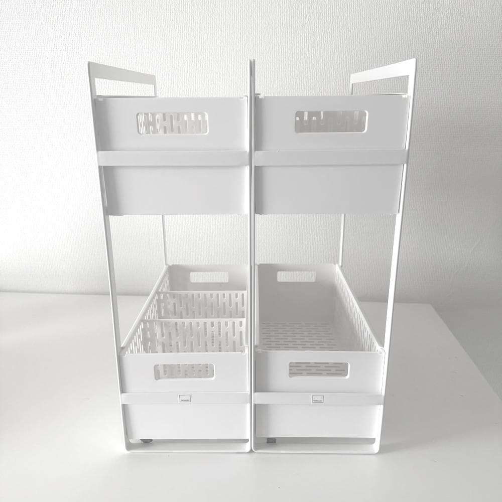 山崎実業 tower シンク下 収納バスケット 2段 ホワイト 2個セット