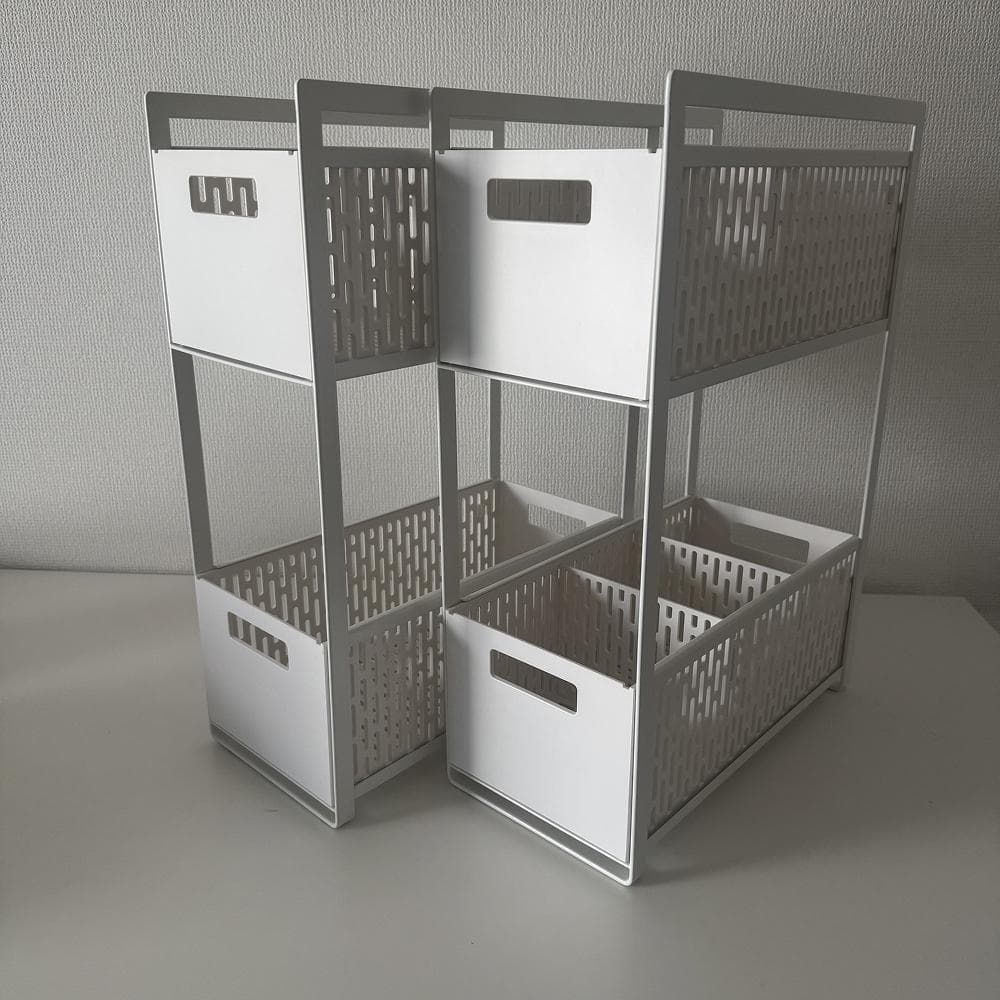 山崎実業 tower シンク下 収納バスケット 2段 ホワイト 2個セット