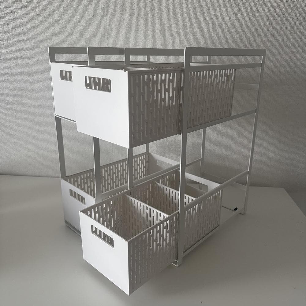 山崎実業 tower シンク下 収納バスケット 2段 ホワイト 2個セット