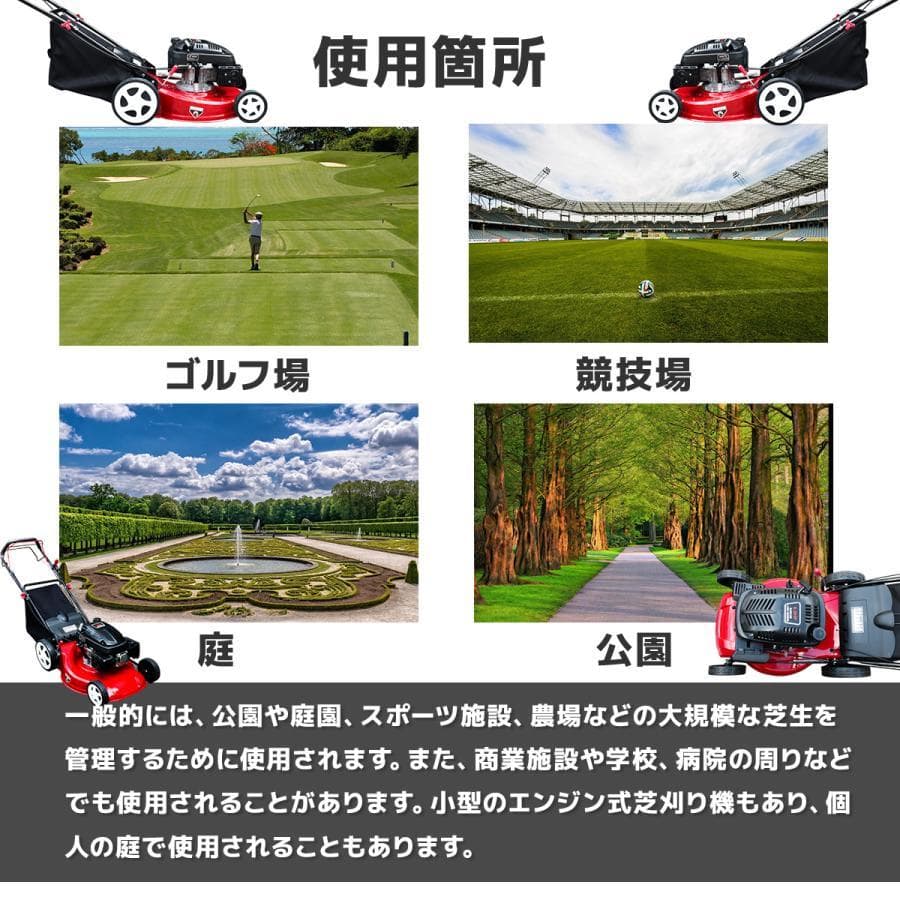 エンジン式芝刈機 6馬力60L集草袋付き 自走式 手押し 刈り高7段階切替可能