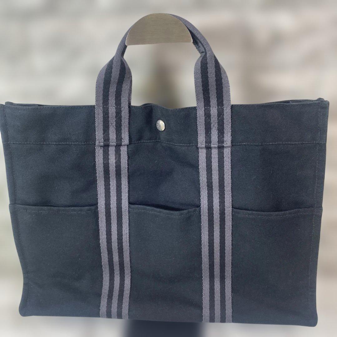 美品　HERMES エルメスフールトゥ MMトートバッグ　コットンキャンパス 黒