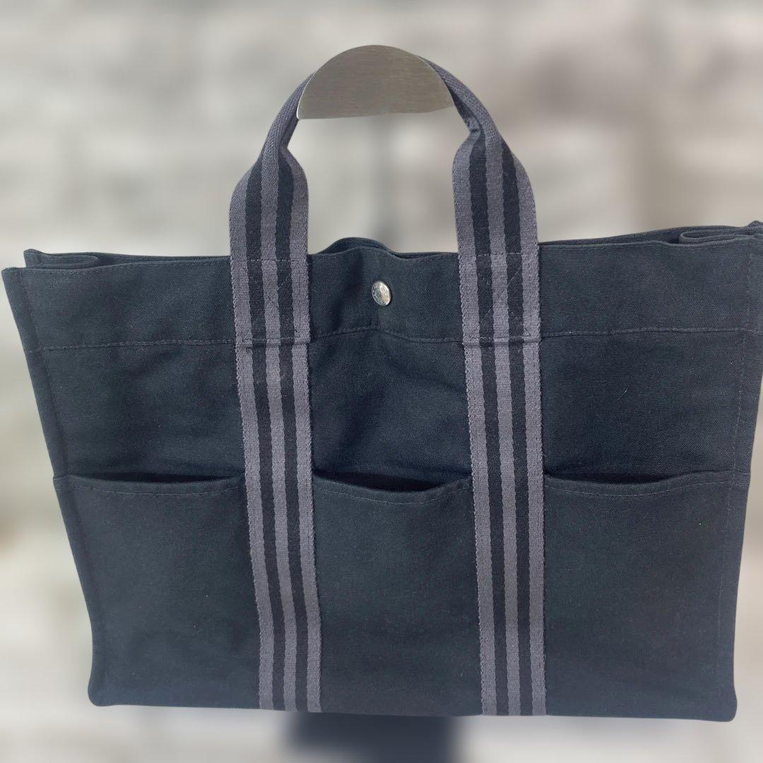 美品　HERMES エルメスフールトゥ MMトートバッグ　コットンキャンパス 黒