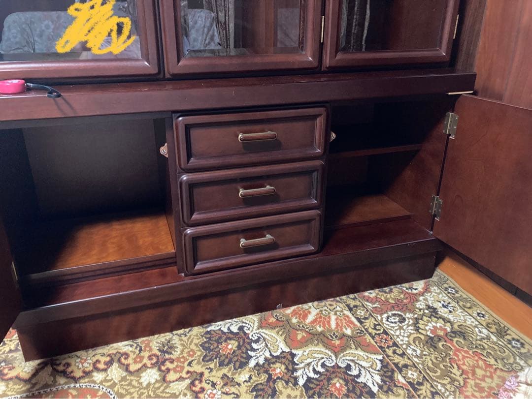 ダークブラウン 木製 本棚 ガラス扉付き