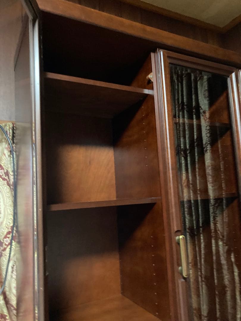 ダークブラウン 木製 本棚 ガラス扉付き