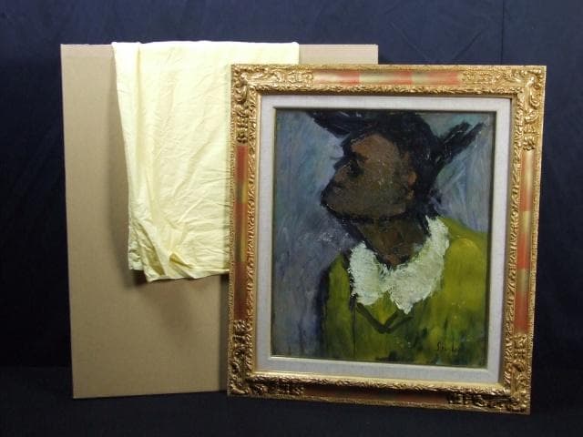 張替正次　直筆サイン『人物』キャンヴァスに油彩 1944年 10号 0501R