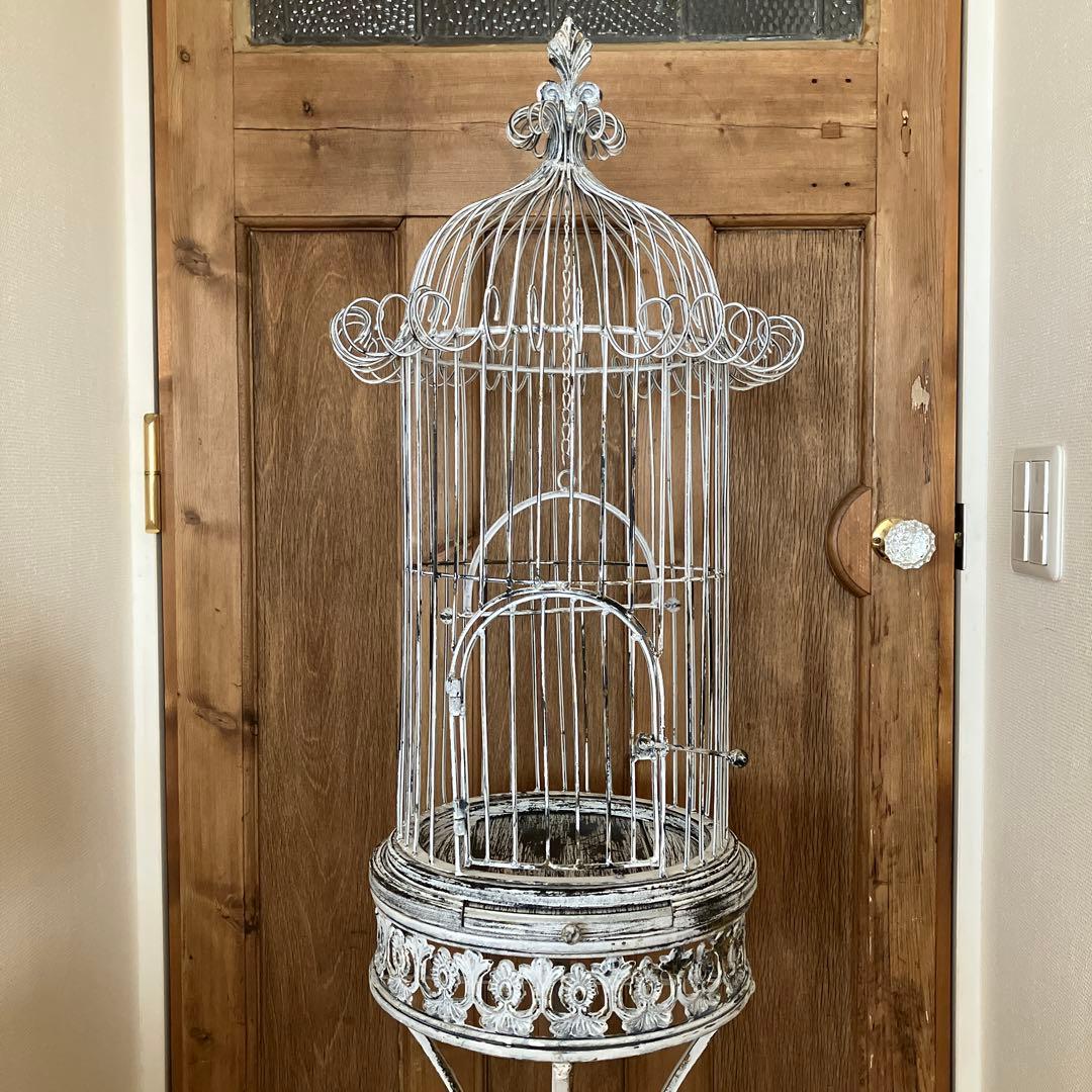鳥かご アンティーク風 高さ142cm 金属 × 木製 ペイント ガーデニング