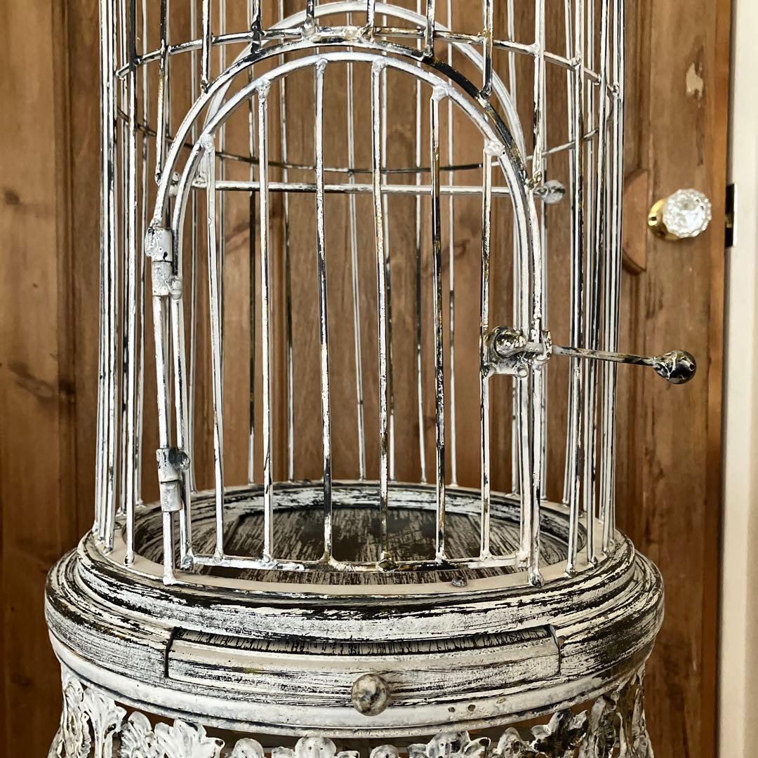 鳥かご アンティーク風 高さ142cm 金属 × 木製 ペイント ガーデニング