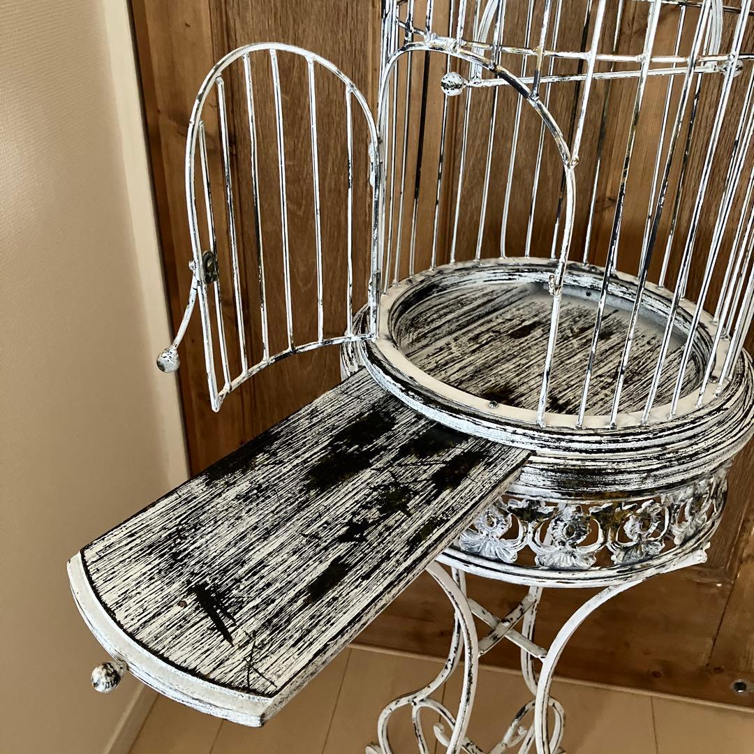 鳥かご アンティーク風 高さ142cm 金属 × 木製 ペイント ガーデニング