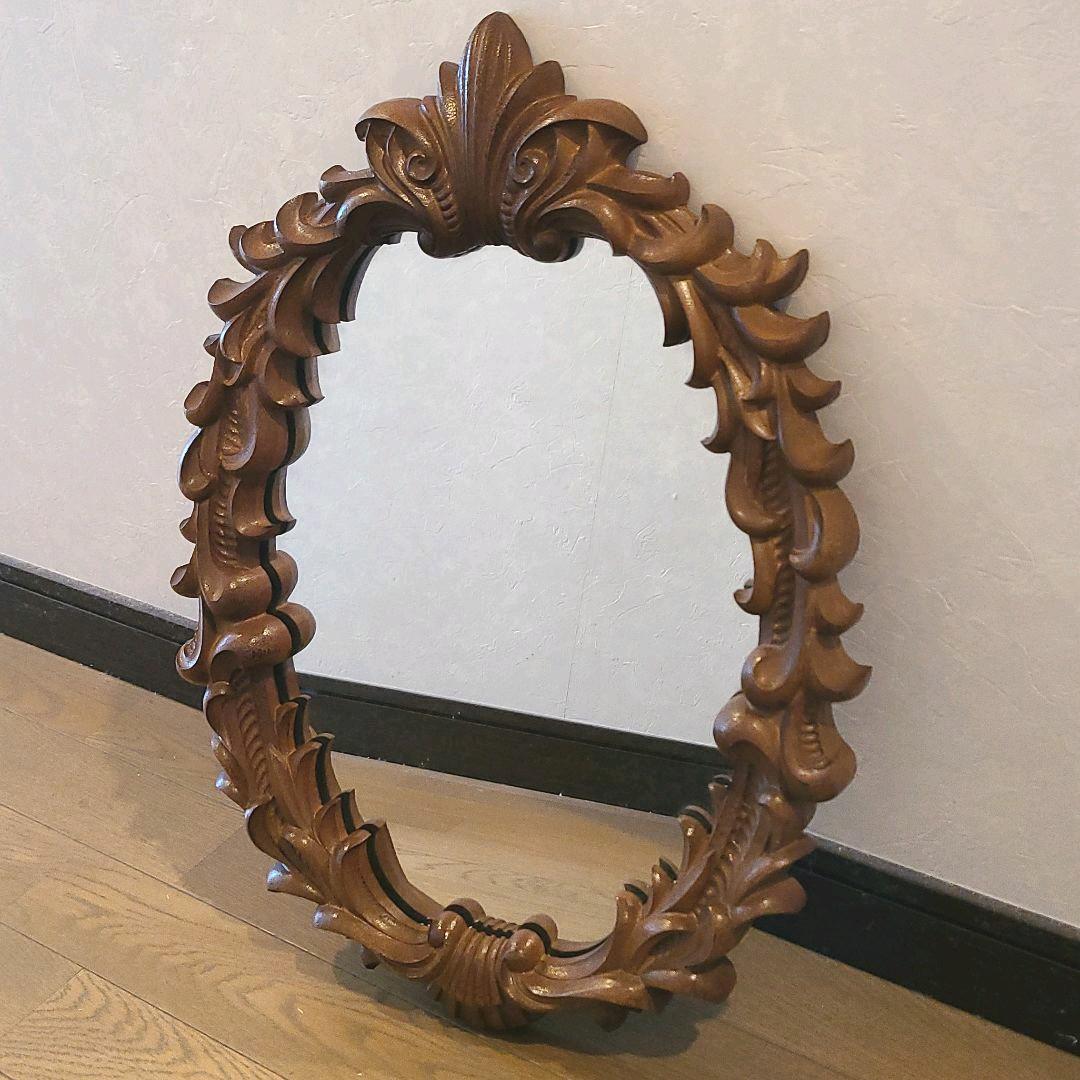 アンティーク木彫り　掛鏡 レトロ