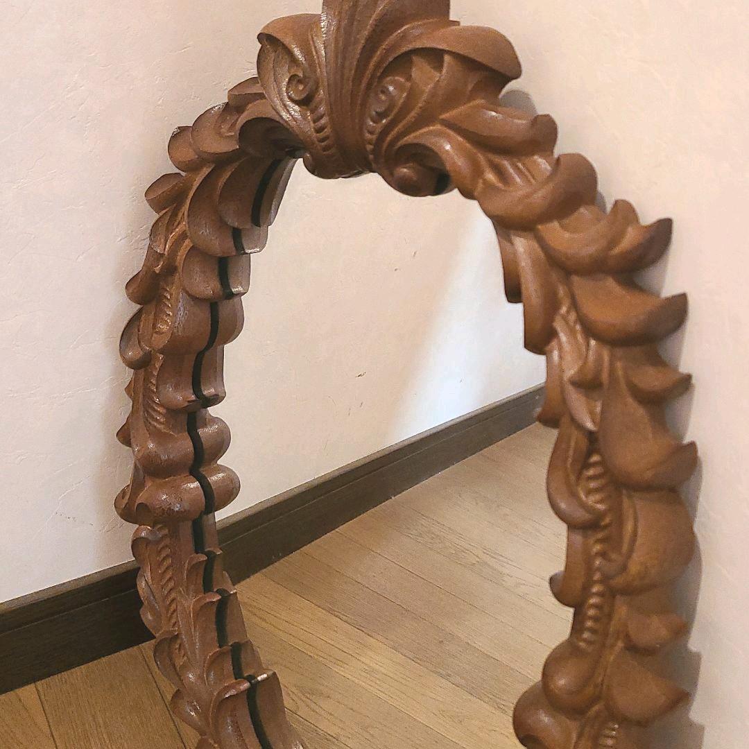アンティーク木彫り　掛鏡 レトロ