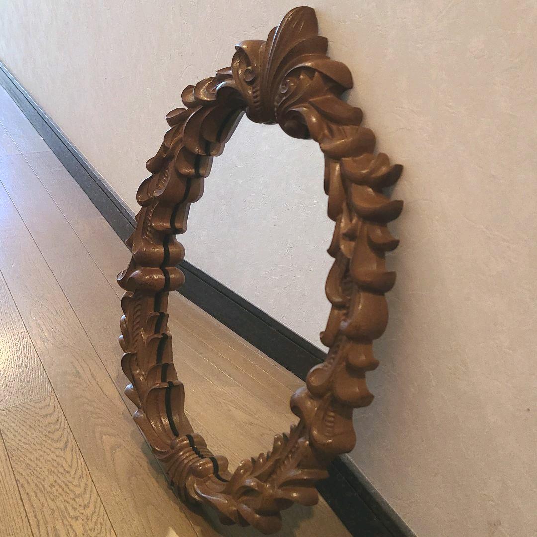 アンティーク木彫り　掛鏡 レトロ