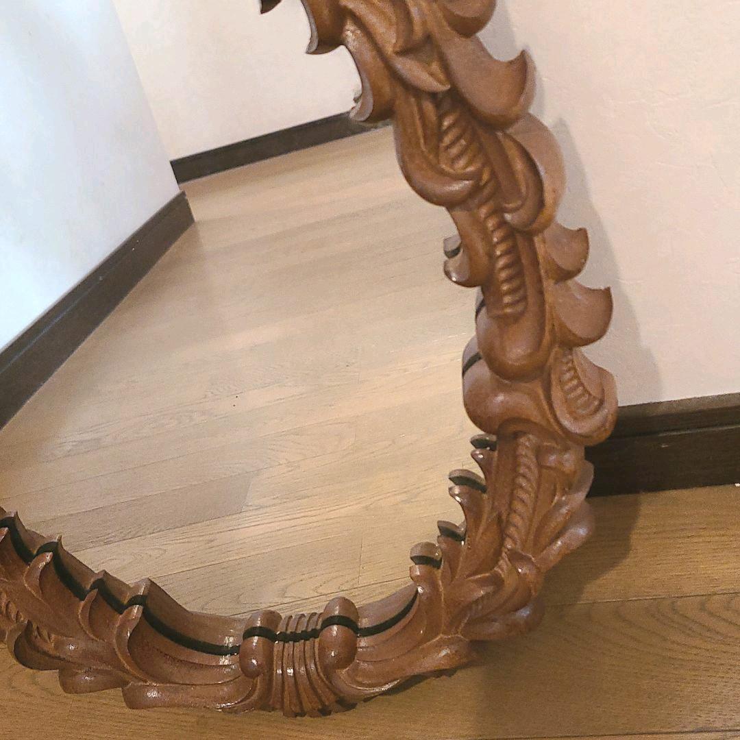 アンティーク木彫り　掛鏡 レトロ