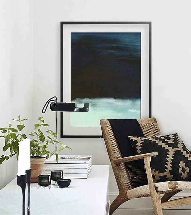 海の絵画アート（ターコイズ、ダークブルー）