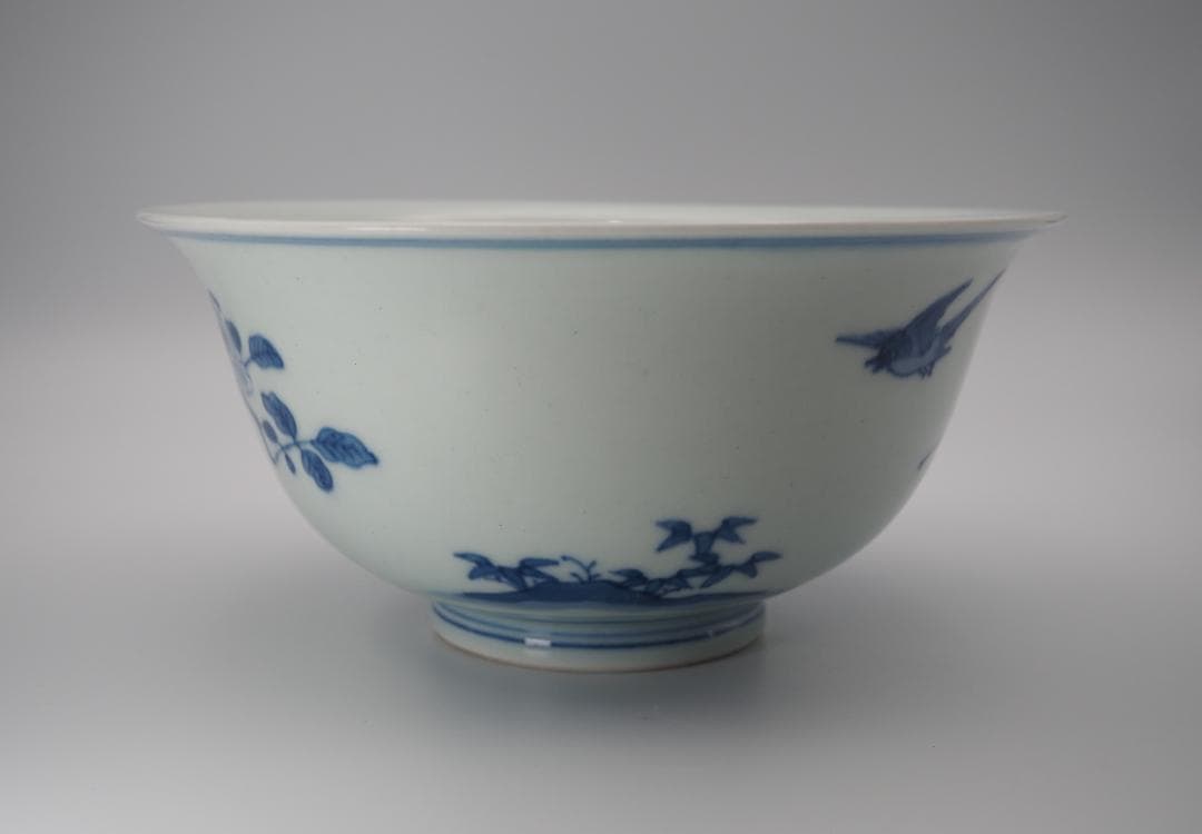 初代三浦竹泉  篩月庵 倣古藍磁花鳥紋 鉢 共箱