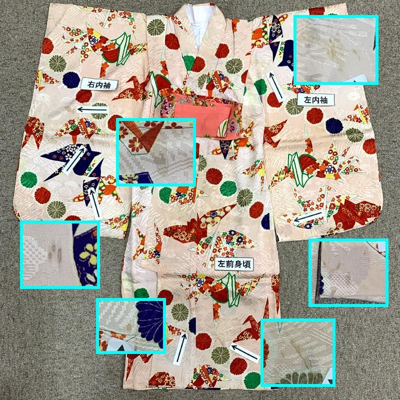 512ag66□七五三 三歳 アンティーク 女児 着物&被布 折鶴 菊文様□