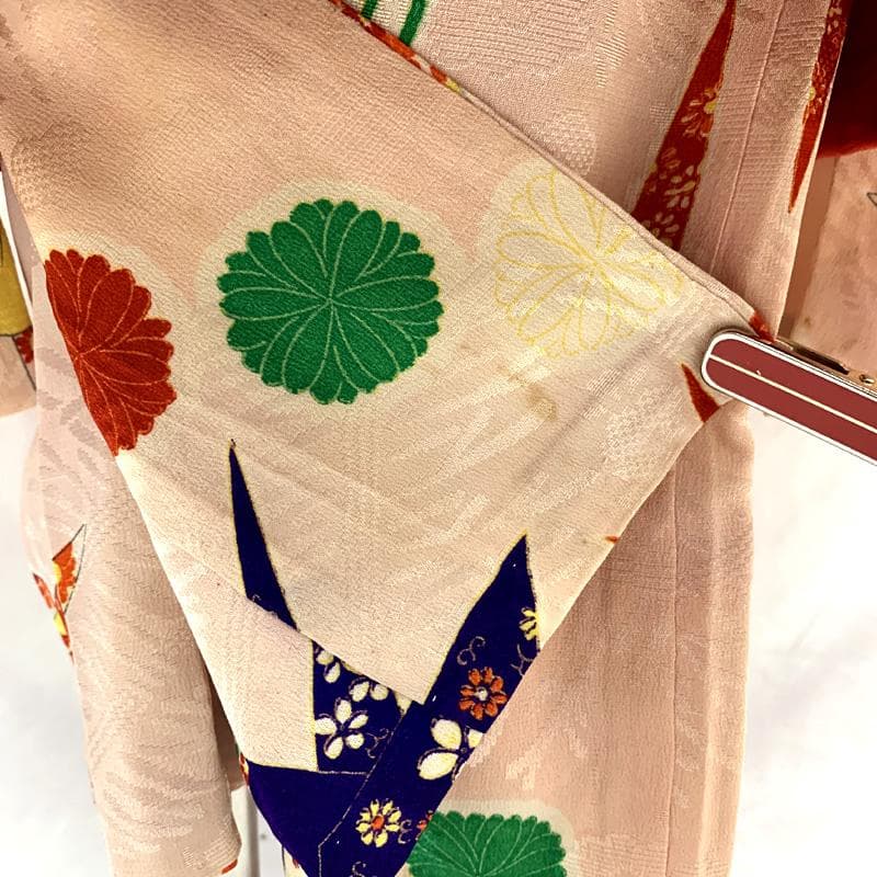 512ag66□七五三 三歳 アンティーク 女児 着物&被布 折鶴 菊文様□