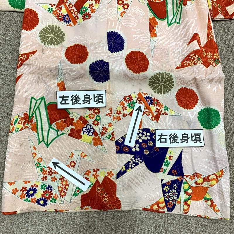 512ag66□七五三 三歳 アンティーク 女児 着物&被布 折鶴 菊文様□