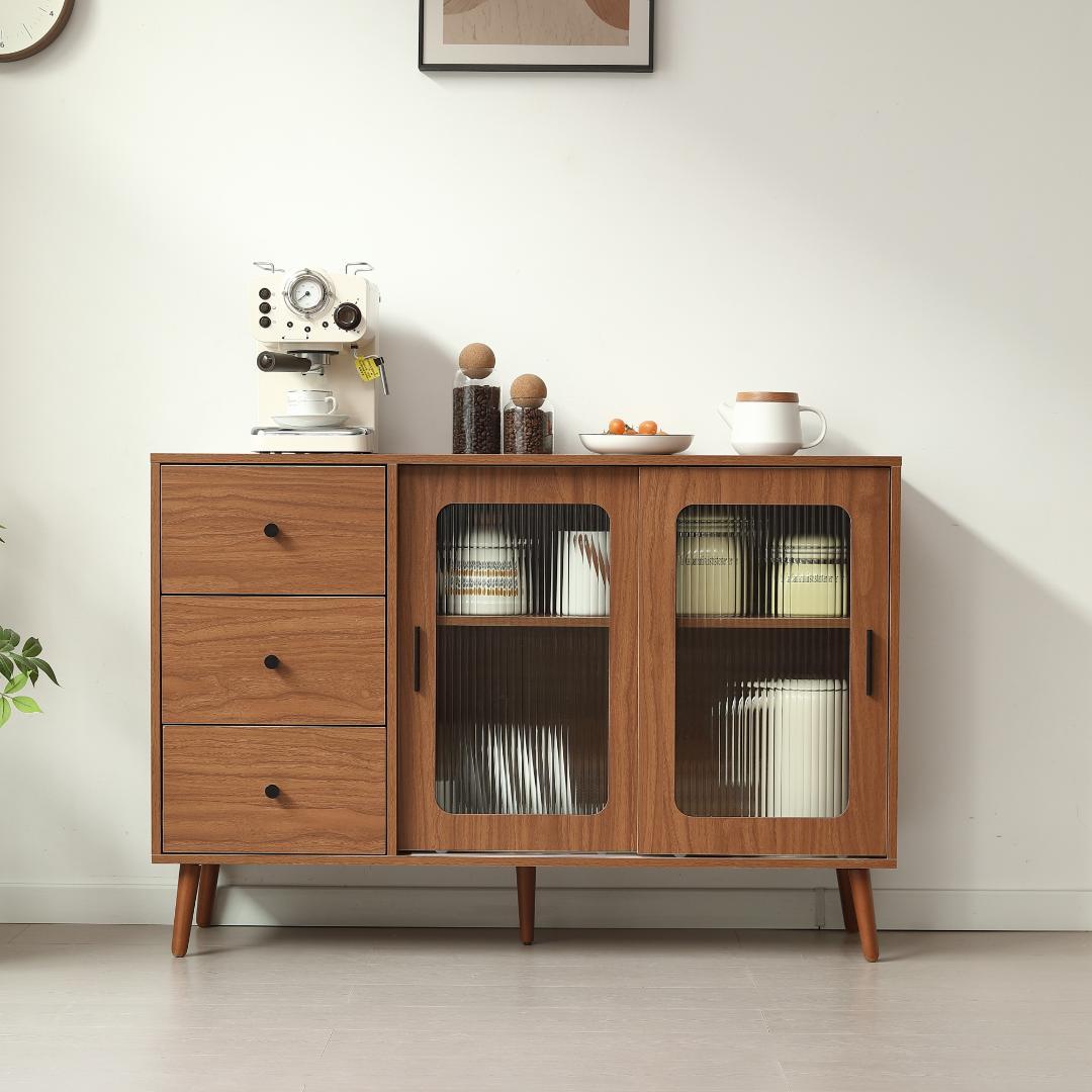 タイムセール！キャビネット・サイドボード　キッチン収納　木目調　BROWN