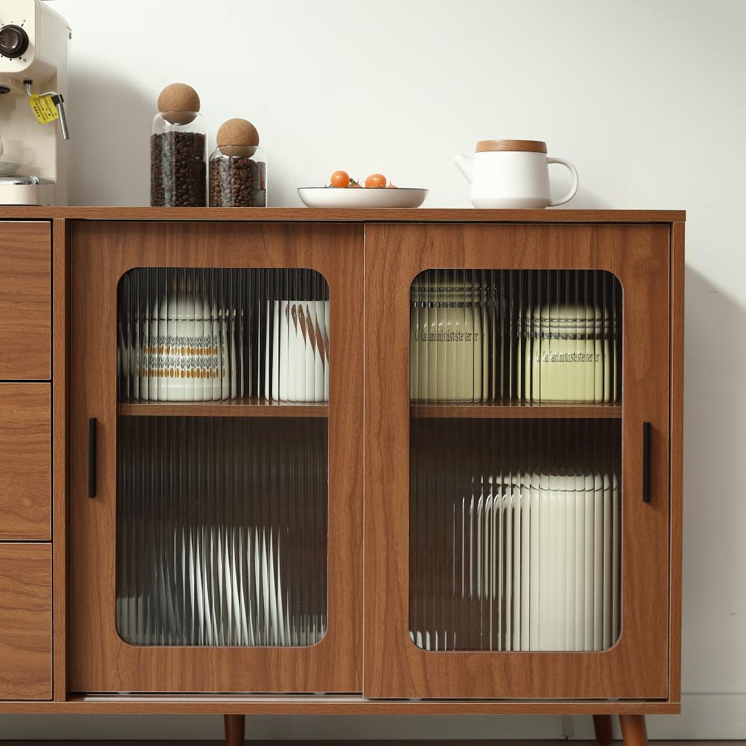 タイムセール！キャビネット・サイドボード　キッチン収納　木目調　BROWN