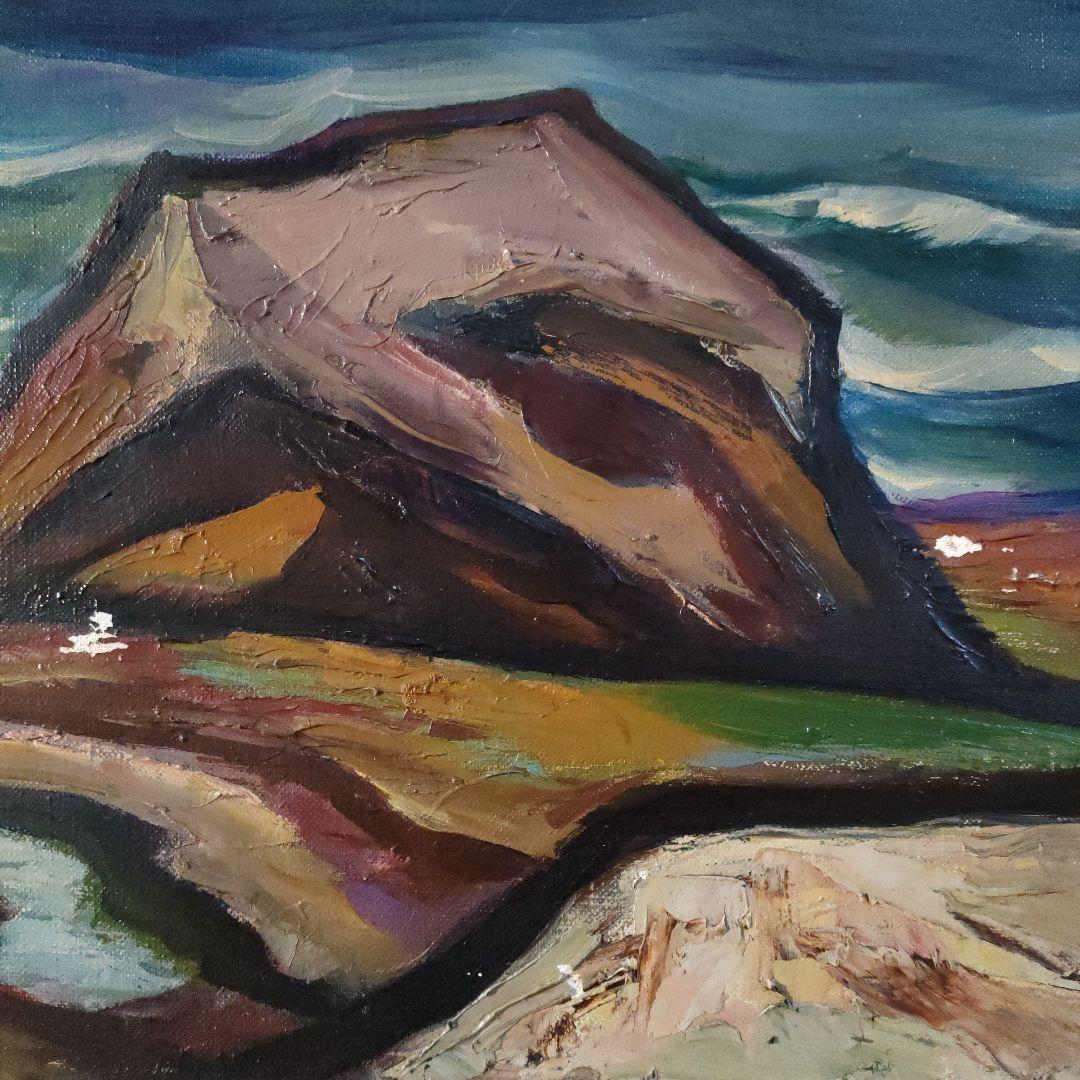 多々羅義雄　油彩画　F８号『岩と海　千葉内房小浜』