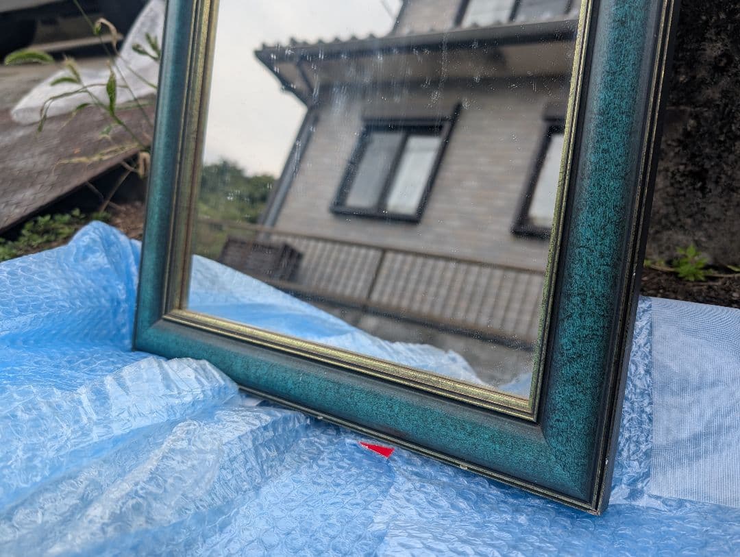 アーチ型青緑色壁掛け鏡