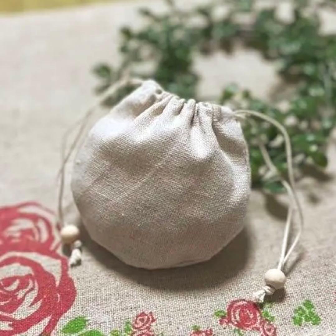 No.2306-62 手のひら巾着サシェ 香り袋  綿麻 レース ローズ刺繍 紫