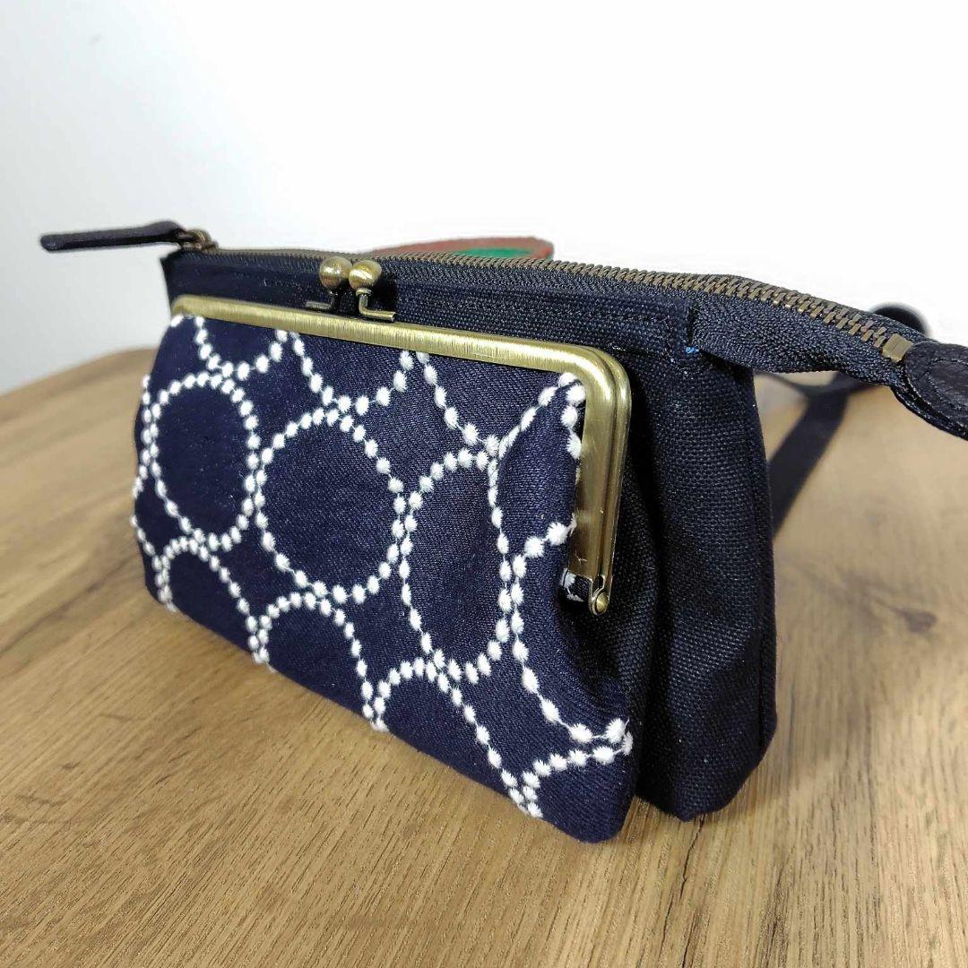 ミナペルホネン/タンバリンネイビー×白/がま口お財布ポシェットmina-