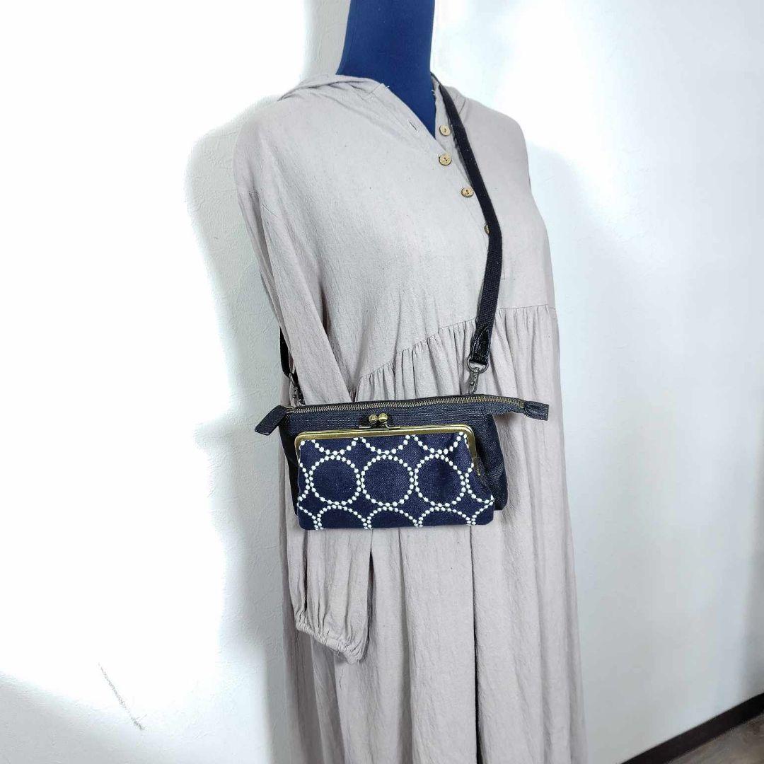 ミナペルホネン/タンバリンネイビー×白/がま口お財布ポシェットmina-