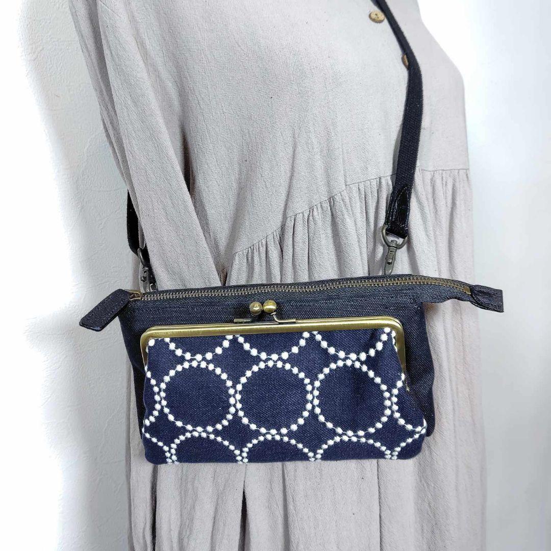 ミナペルホネン/タンバリンネイビー×白/がま口お財布ポシェットmina-