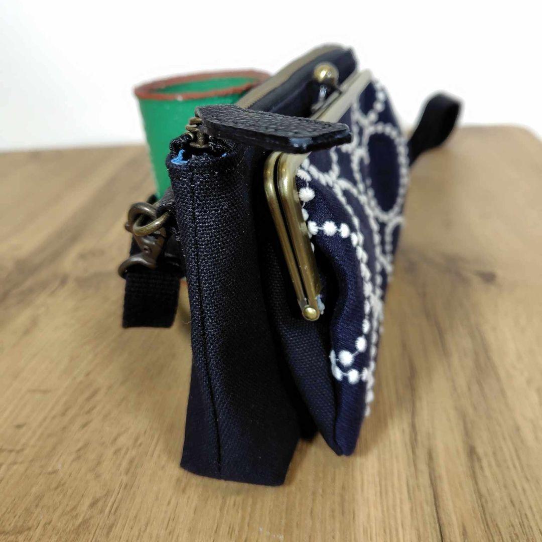 ミナペルホネン/タンバリンネイビー×白/がま口お財布ポシェットmina-