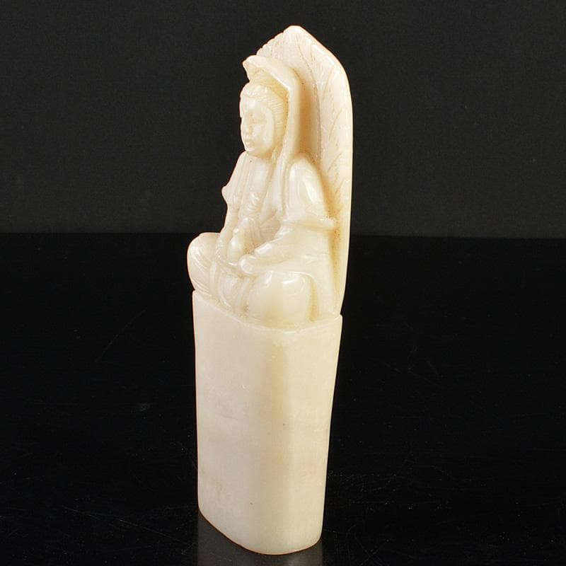 NM　中国玉石白玉彫刻　観音菩薩像仏像　印材重さ約425g　M　R6796
