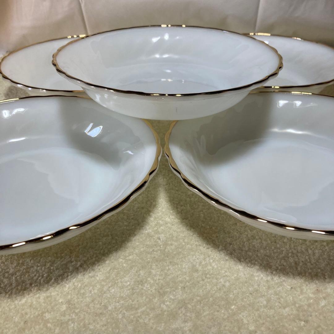 アンカーホッキング社 ファイヤーキング ミルクガラス 深皿 5枚 パスタ