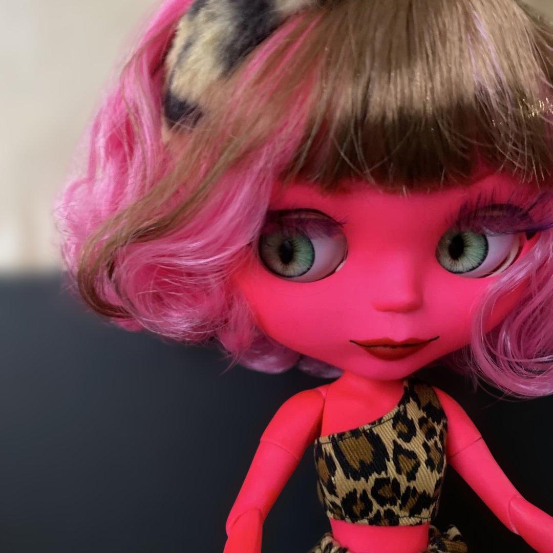 カスタムドール『ピンク鬼』金棒付き 節分 ピンク&ブラウンヘアツノ付きターバン