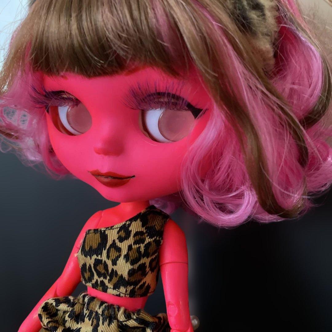 カスタムドール『ピンク鬼』金棒付き 節分 ピンク&ブラウンヘアツノ付きターバン