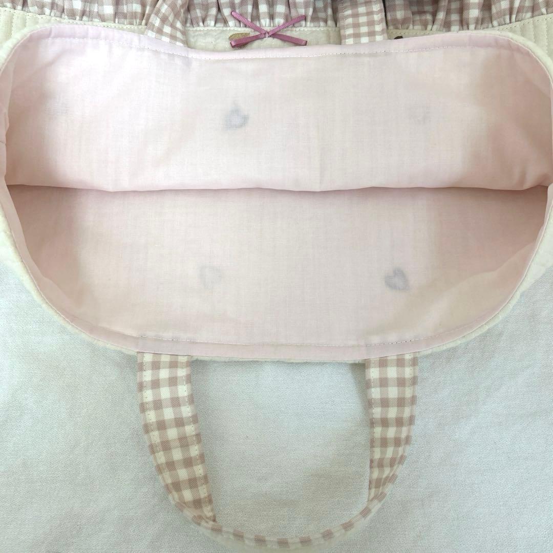 入園入学3点セット　【白地ブラウンハート×くすみピンク】　女の子　レッスンバッグ