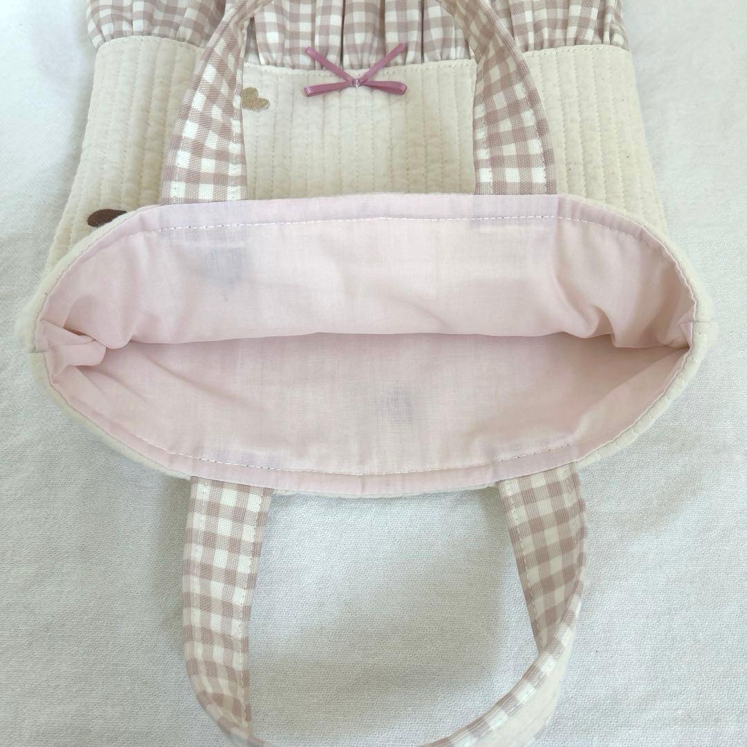 入園入学3点セット　【白地ブラウンハート×くすみピンク】　女の子　レッスンバッグ