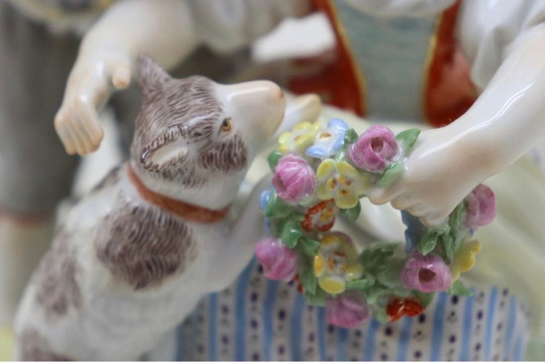 マイセン 羊飼いの子供と子羊 フィギュリン 陶器人形 置物 男女