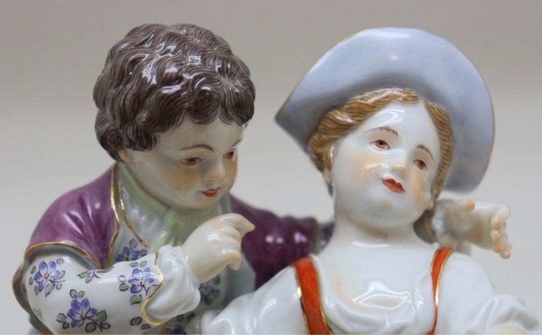 マイセン 羊飼いの子供と子羊 フィギュリン 陶器人形 置物 男女