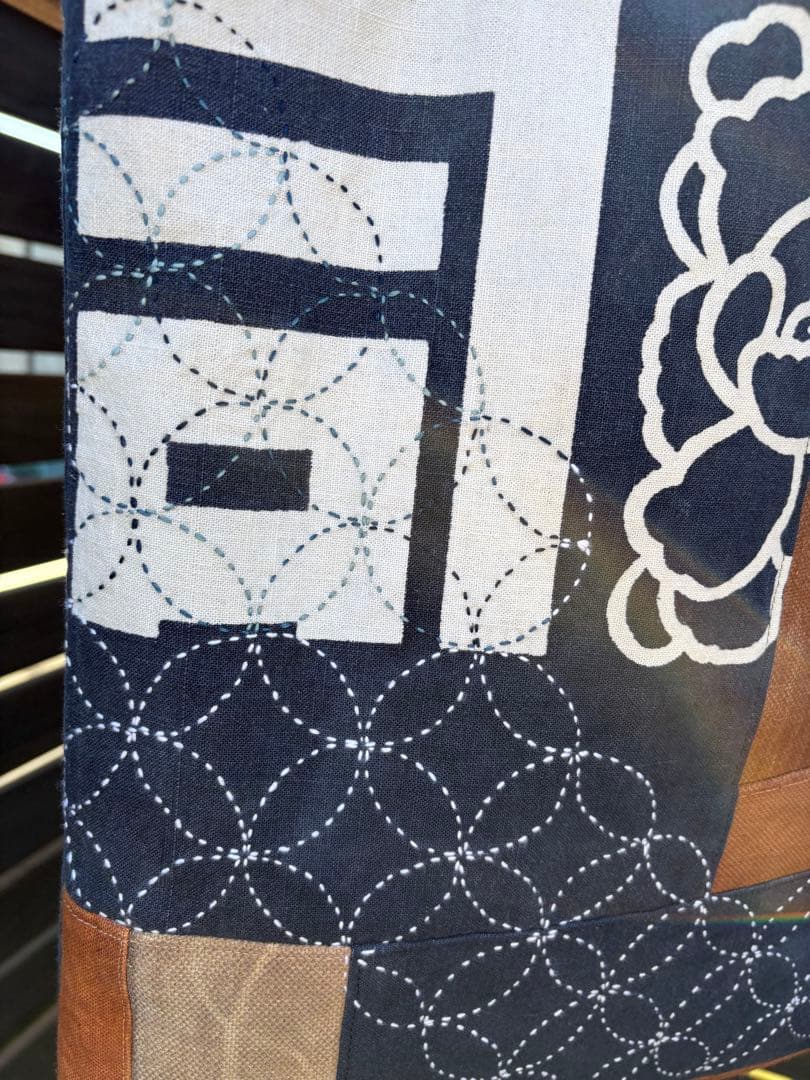 酒屋の印半纏古布リメイク 酒袋も利用 刺し子 ハンドメイドトートバッグ